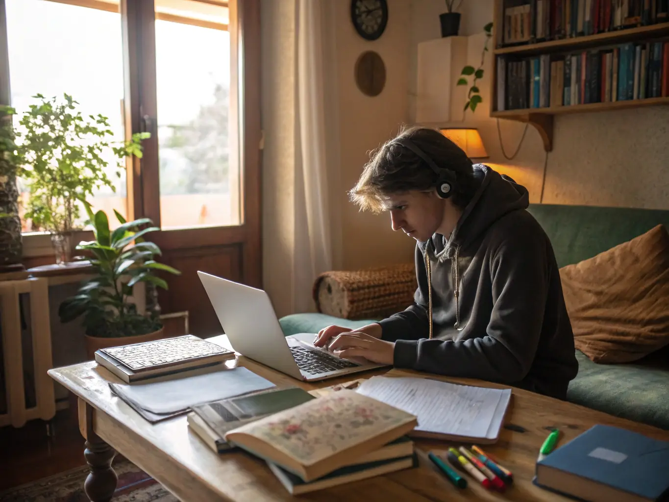 A student studying esthetics online, highlighting the flexibility and convenience of Skin and Body University's online learning platform.