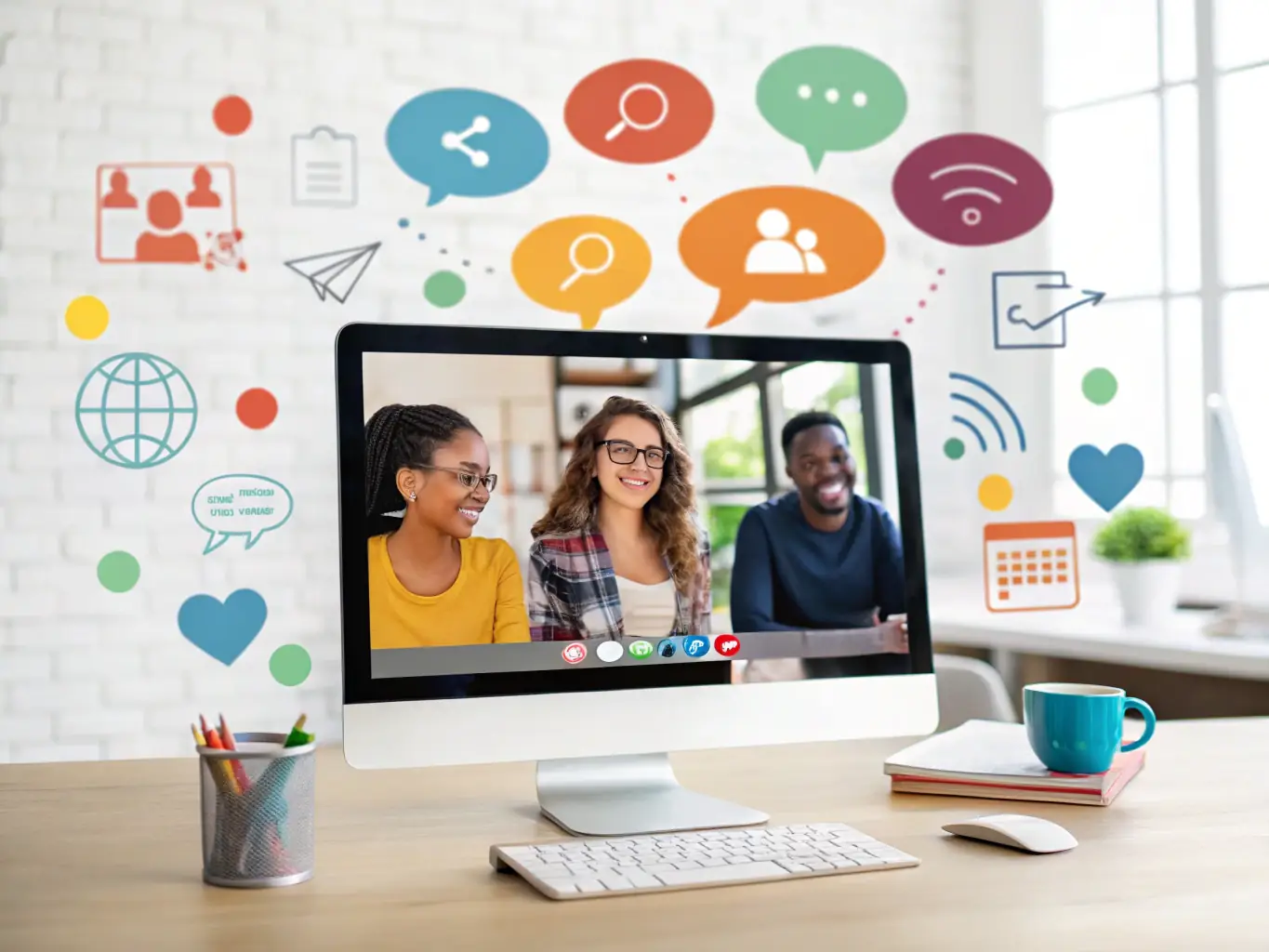 A vibrant online forum with students and instructors actively participating in discussions, illustrating the supportive community at Skin and Body University.